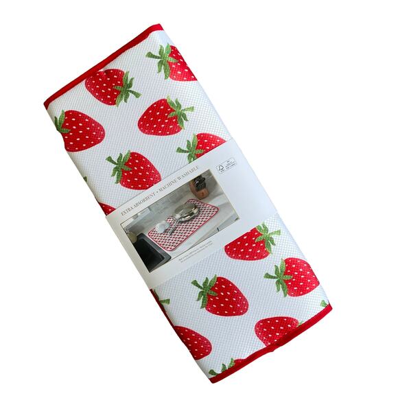 HOUSE & GARDEN Strawberry Dish Drying Mats Red & White 16x22 Set of 2 NEW - Picture 2 of 12